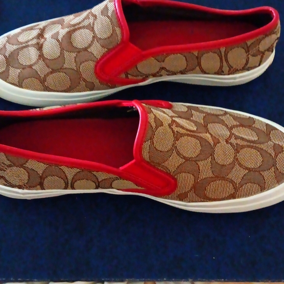 Coach Brown and Red Slip-On Sneakers - Picture 2 of 7